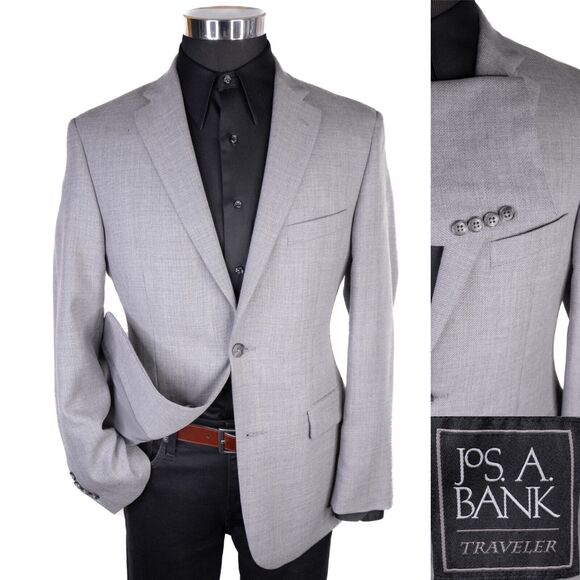 Jos A Bank 40R Tailored Fit Traveler Sport Coat Blazer Jacket Wool 2 Button EUC - Picture 1 of 14